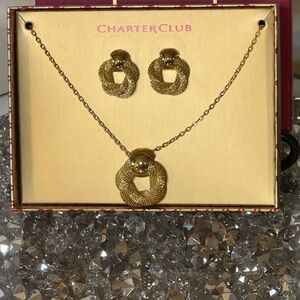 NWT - Charter Club “Twisted Knot” Gold Tone Necklace and Earring Set.